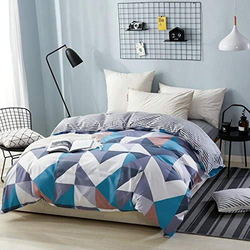 PENVEAT Geometría Triangular Funda nórdica Funda de edredón a Rayas a Cuadros Cuidado de la Piel Ropa de Cama de algodón con Cremallera Ropa de Cama Twin Full Queen King, Blanco, 200cmx230cm