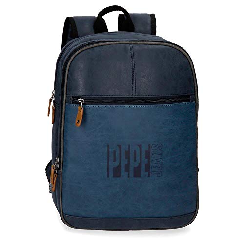 Pepe Jeans Max Mochila Adaptable para Portátil 13,3" Azul 27x36x12 cms Piel Sintética 11.66L