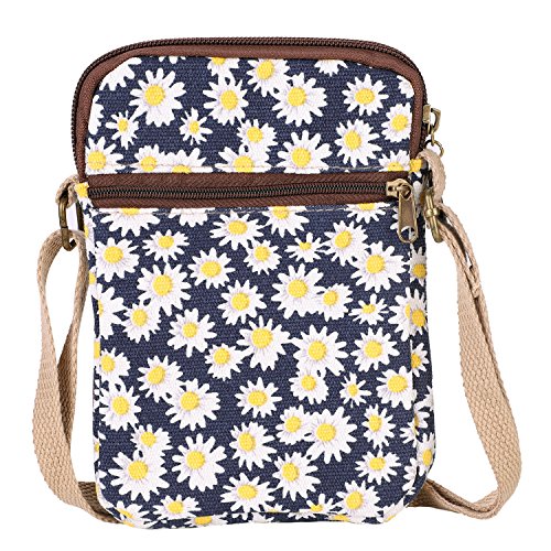 Pequeño bolso bandolera para mujer de lona, monedero, billetera, estampado estilo cartera para teléfono móvil, tarjetero, regalo para viaje o para ir de compras Bleu talla única