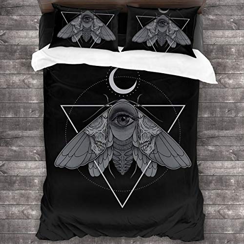 Perfect household goods Decorative 3 Piece Bedding Set with 2 Pillow Shams Occult Moth 3 Pieces Bedding Set Duvet Cover 86″x70″