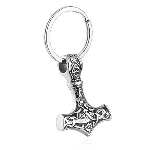 PiercingJak Llavero vikingo, martillo de Thor, colgante de nudo celta, martillo de Thor, para hombre y mujer, color plata/negro (plata)