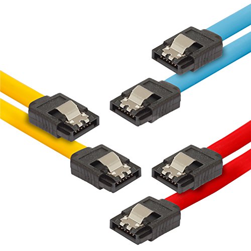 Poppstar - 3X Cable de Datos Flexible de 0,5m Sata 3 HDD SDD, enchufes Rectos, hasta 6 GB/s, Color 1x Amarillo, 1x Rojo, 1x Azul