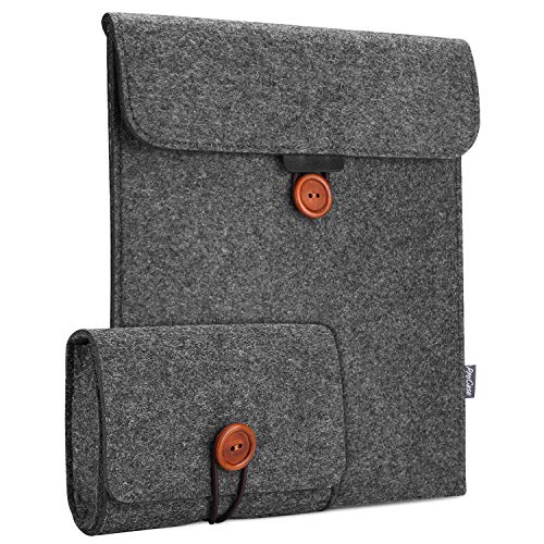 ProCase 2 Bolsas Fieltro para iPad Pro 12,9" 13" / MacBook Air 13" M1 2020 2019 2018, Maletín Botón y Cuerda Elástica, Bolso Adicional Accesorios para A2337 A1932 A1708 A1706 A1989 A2159 A2179 -Negro