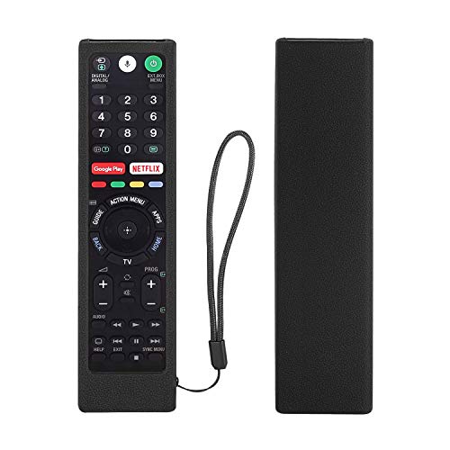 Protective Silicone Remote Case for Sony RMT-TX102U RMF-TX200U RMT-TX200U RMF-TX300U Smart Android TV Voice Remote Controller Washable Anti-Lost Remote Cover with Loop (Black) …