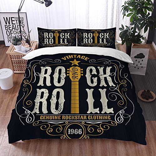 Qinniii Bedsure Funda Nórdica,Retro Art Word Rock and Roll Star Guitar,Fundas Edredón 220 x 240 cmcon 1 Funda de Almohada 40x75cm