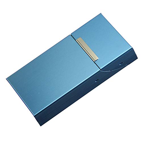 QLIGHA Fundas de Cigarrillos de aleación de Aluminio imán portátil Flip Cover Ultrafino 20 Palos Slim Cigarrillo Cajas,Blue,20sticks