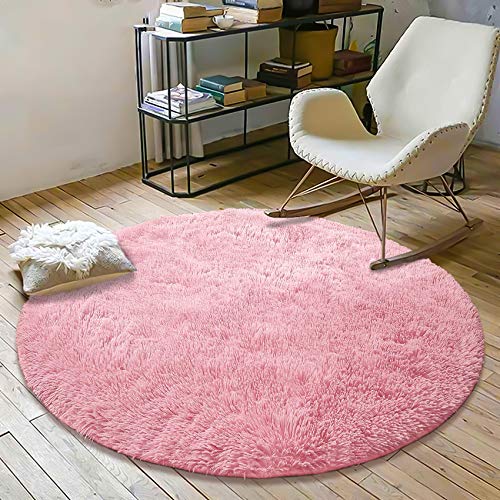 QUANHAO Alfombra de Terciopelo esponjosa súper Suave para Interiores, Linda Alfombra de Dormitorio esponjosa, Adecuada para cojín de sofá de baño (Rosado, 120x120cm)