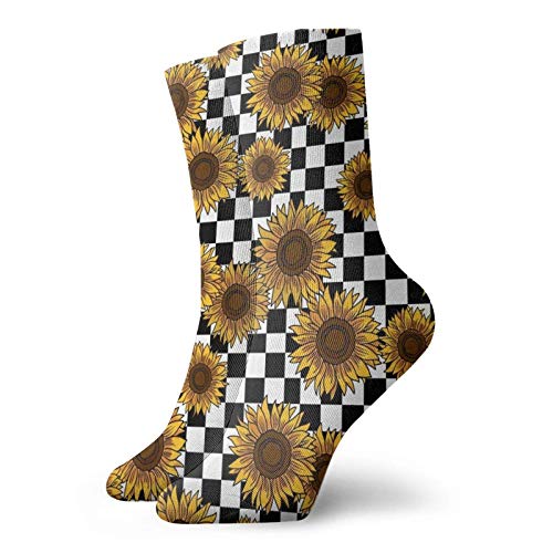 QUEMIN Calcetines de tablero de ajedrez de girasoles de los años 90 Calcetines cortos deportivos clásicos de ocio 11.8 pulgadas Adecuado para hombres Wome