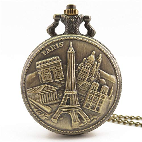 Relojes De Bolsillo,Los Edificios Famosos De París Pattern Design Reloj De Bolsillo Collar Colgante Estilo Retro Moderno Amigo Fiesta De Cumpleaños Apparel Accessories Para Mujeres Hombres Unisex