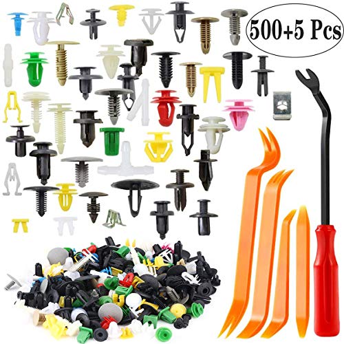 remaches plastico Fiyuer 500 Pcs auto trim clips universal herramientas de desmontaje de coche para extraer tapicerías vehículos Instrumentos Audio Desmontaje Kits Instalador Pry Tool