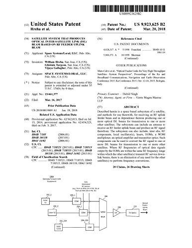 Satellite system that produces optical inter-satellite link (ISL) beam based on RF feeder uplink beam: United States Patent 9923625 (English Edition)