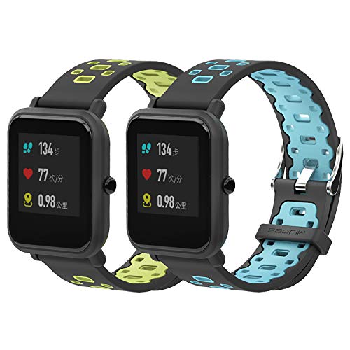 SenMore Correa para Amazfit Bip Younth - 20mm Silicona Pulsera Impermeable Correas de Repuesto para Galaxy Watch 42mm, Gear S2 Classic, Huami Amazfit Bip (20MM, 2PCS Sport M2)