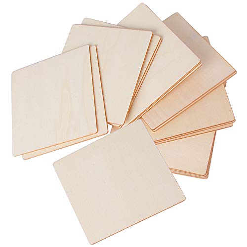 SERWOO (10 x 10cm) 20pcs Discos de Madera Cuadrados Manualidades Discos Rebanadas para Posavasos Pintar Artesanías Bricolaje DIY