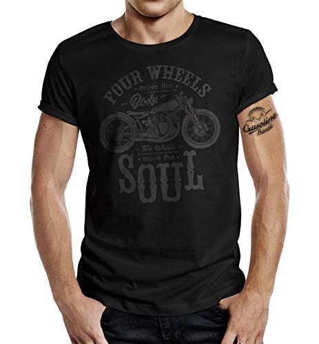 Shirtzshop - Camiseta de motorista con texto en inglés "Two Wheels Move The Sou Negro L