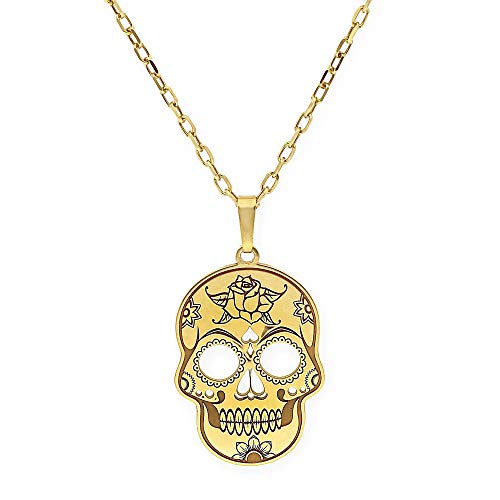 Silver & Steel - Colgante Calavera Mexicana Plata de Ley Colgante Catrina (Plata Dorada)