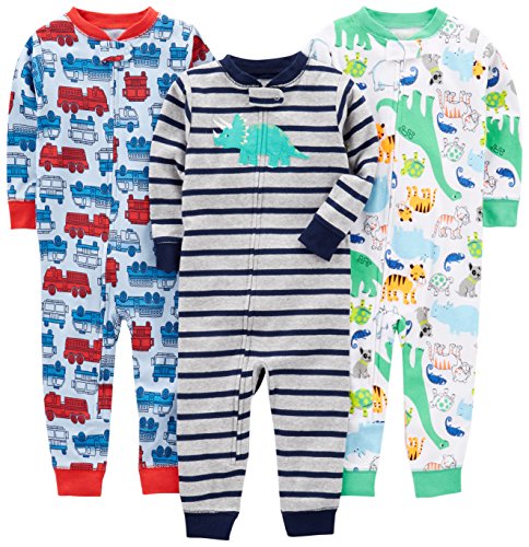Simple Joys by Carter's - Pijama entero - para bebé niño multicolor Fire Truck/Dino/Animals Green/Green 3T
