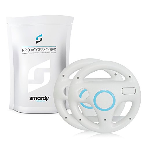 SMARDY 2X Carreras/Racing Volante Steering Wheel Blanco para Nintendo Wii y Wii U Remote