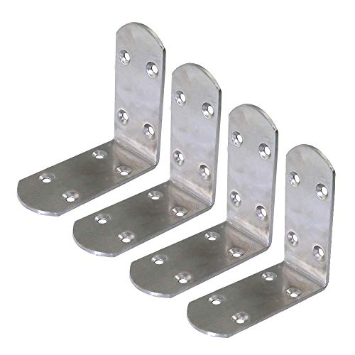 Soporte de estante de acero inoxidable de alta resistencia, junta de soporte angular, ángulo recto, soporte, soporte, repisa, ángulo de soporte [85 * 85 * 38] (plata, 4 piezas)