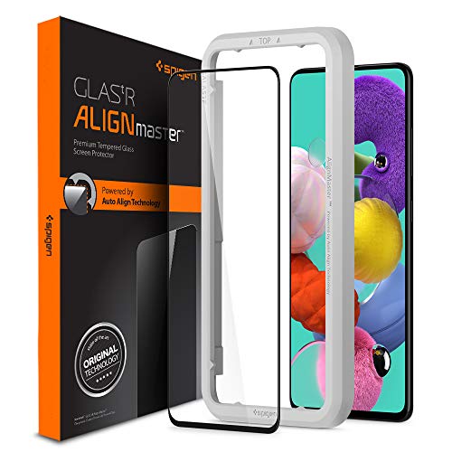 Spigen, Protector Pantalla Samsung Galaxy A51, Align Master, Cobertura Completa, Marco de Alineación Incluido, Vidrio Templado, Dureza 9H, Compatible con Fundas, Anti-Arañazos (AGL01051)