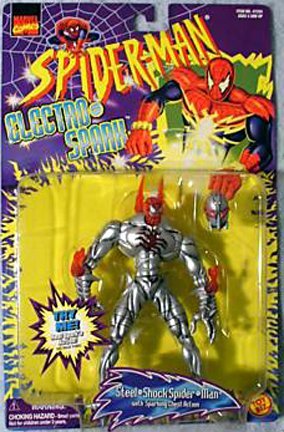 STEEL-SHOCK SPIDER-MAN * Sparking Chest Action * 1997 Spider-Man Electro-Spark Series Action Figure by Spider-Man