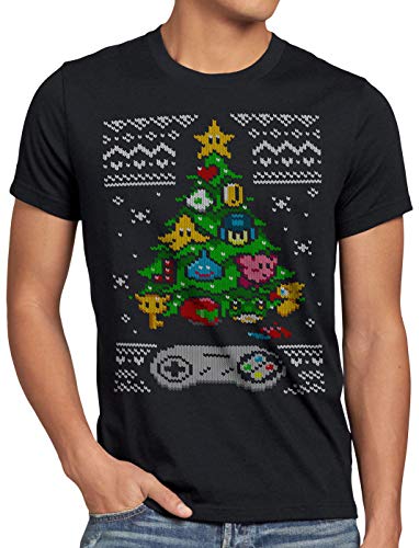 style3 16-bit Suéter de Navidad Camiseta para Hombre T-Shirt Ugly Sweater x-mas SNES, Talla:XL