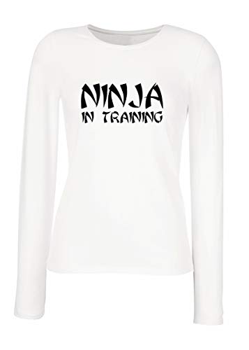 T-Shirt para Las Mujeres Manga Larga Blanca WTC1422 Ninja in Training