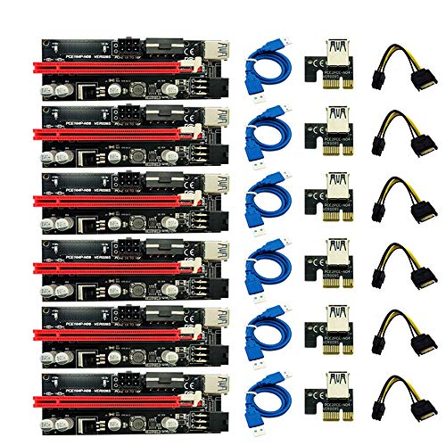 TANOU 6Pcs MáS Nuevo Ver009 USB 3.0 Pci-E Riser 009S Express 1X 4X 8X 16X Extender Riser Adaptador Tarjeta Sata 15Pin a 6 Pin Cable de？AlimentacióN