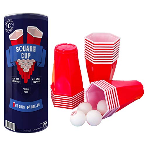 Taza Cuadrada Oficial Original | Kit de Beer Pong 22 Copas Americanas Red Hexágono 53cl | 4 Bolas | Juego de Beber | Juego de Fiesta | Fiesta en la casa | OriginalCup®