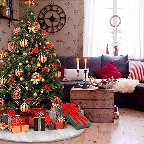 Tenrany Home Falda de Árbol de Navidad, 48 Pulgadas Blanco Peluche Christmas Tree Skirt Felpa Base de Árbol de Navidad para la Navidad año Vacaciones Decoración (90cm)