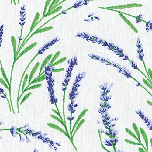 Textiles français Tela Lavande de Provence - ramitas de Lavanda - Lavanda e Verde (Color de Fondo: Marfil) - 100% algodón Suave | Ancho: 160cm (por Metro Lineal)*