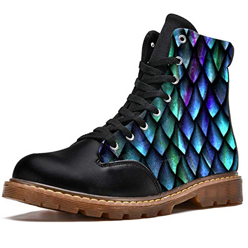 TIZORAX Botas de invierno para las mujeres textura de las escalas del dragón imprime la parte superior alta con cordones clásicos zapatos de la escuela de lona, color Multicolor, talla 41 EU