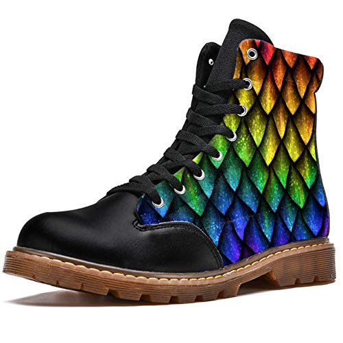 TIZORAX Botas de Invierno para Mujeres Dragón Escalas Arco Iris Color Impresiones Alta Superior Encaje Clásico Lona Escuela Zapatos, color Multicolor, talla 41.5 EU