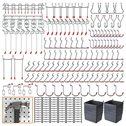 TUPARKA 242 piezas de ganchos para tablero de clavijas Accesorios Surtido de ganchos de tablero con 10 contenedores de organización de tablero de clavijas