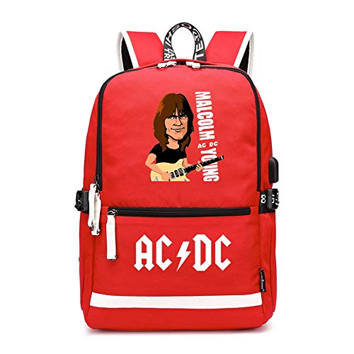 Unisex ACDC Mochila Casual Mochila para Portátiles Ordenador con USB Puerto de Carga Mochilas Escolares Juveniles para Mujeres y Hombres