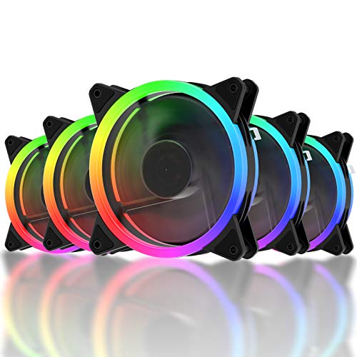 upHere Doble Anillo RGB LED Ventilador de PC 120mm - Ventilador para Ordenador con Mando a Distancia,Paquete de 5/RGB123-5