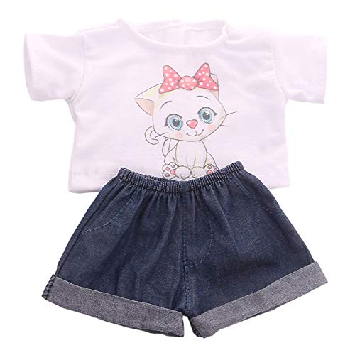 Uteruik Ropa Doll para 46cm / 18in American Girl Doll Trajes Casuales - Camiseta y Accesorio de Vestuario de Pantalones Cortos de Mezclilla, 2pcs / Set (Estilo-B)