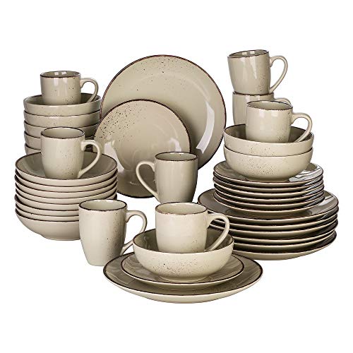 vancasso Serie Navia Nature Vajillas de 40 pcs, Juego de Vajillas, Platos de Cena, Postre, Platod Hondos, Cuencos y Tazas, Esmaltada Gres Vajillas Retro para 8 Personas, Beige