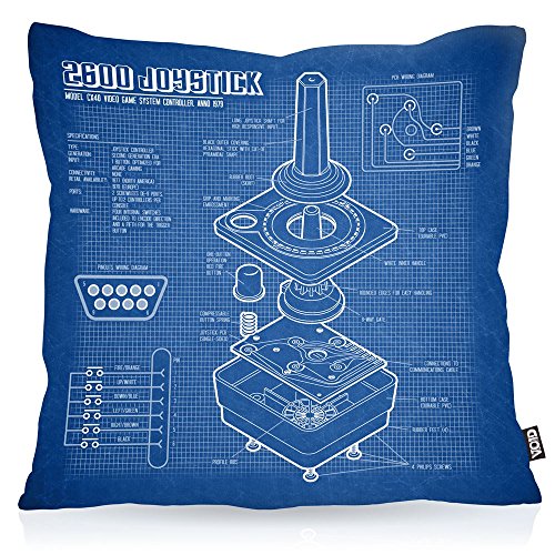 VOID 2600 VCS Videoconsola Fotocalco Azul Cojín con Dibujo Funda de cojín Funda para Outdoor Indoor 80s Joystick 8-bit Jugar clásicos, Kissen Größe:40 x 40 cm