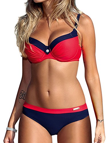 Voqeen Mujer Bikini de Gradiente de Color Establece Retro Empuja hacia Arriba Dos Piezas Acolchadas Lunares/Rayas/Cristal Impresa Ropa de Playa Traje de baño