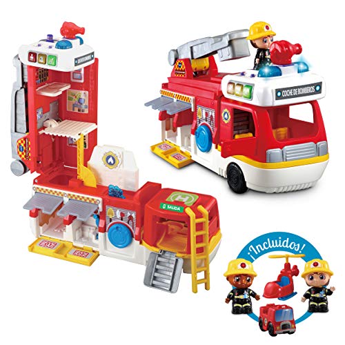 VTech- Camión de Bomberos 2 en 1, Convertible en estación. con más de 180 Canciones, Frases y melodías. (3480-529822)