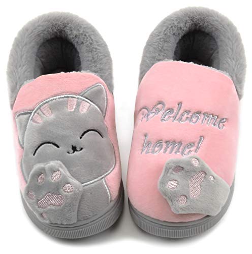 Vunavueya Zapatillas de Estar por Casa Niña Niño Zapatos Pantuflas Invierno Bebé Interior Caliente Peluche Forradas Slippers Rosa(Cat) 28/29 EU/200CN