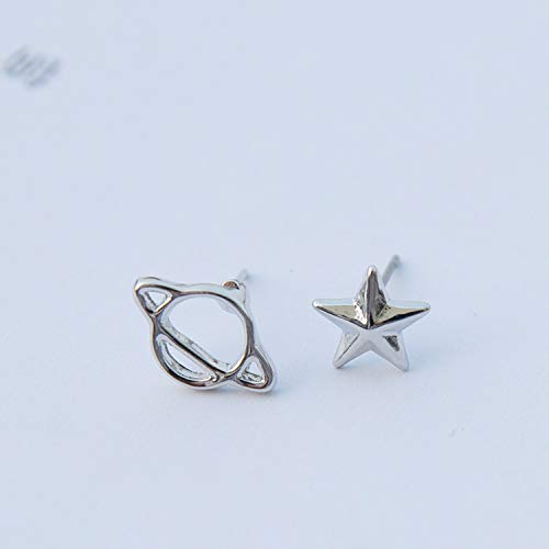 VVSBAOZI Crystal Pendientes Japón y Corea del Sur Harajuku estrellas retro japonesas coreanas estrellas huecas oscuras Saturno aretes precio par, plata