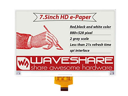 Waveshare 7.5inch E-Ink Raw Display 880×528 Resolution with Embedded Controller Communicating Via SPI Interface Supports Red Black and White Three-Color Screen Without PCB…