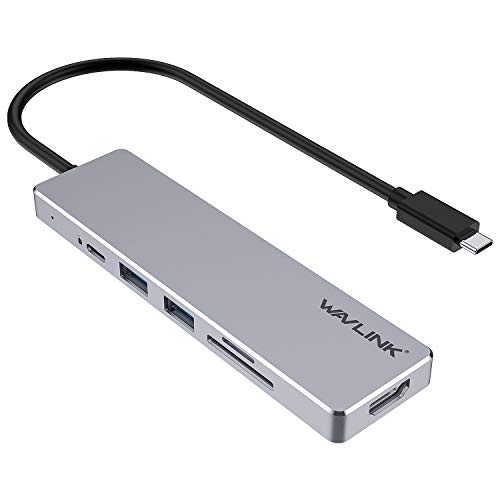 WAVLINK - Hub USB C a HDMI 4K, USB 3.0x2, USB USB-C Alimentado PD Power Delivery Charger 65W para Ordi o a Lightning/Type-C, lector de tarjetas SD/Micro SD, OTG, compatible con Mac Os y Windows