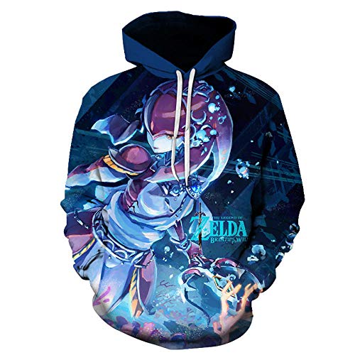 WHYWY Sudaderas con Capucha,Juegos para Hombres/Mujeres Zelda Legend Sudadera con Estampado 3D Pullover Suave Y Ligero Unisex Azul 5XL