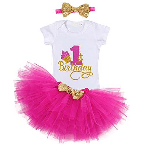 WonderBabe Baby Girl Outfit My 1st Birthday Mono De Manga Corta Top Lentejuelas Tul Bowknot Tutu Cake Falda Vestido De Fiesta De Bebé Conjunto De 3 Piezas