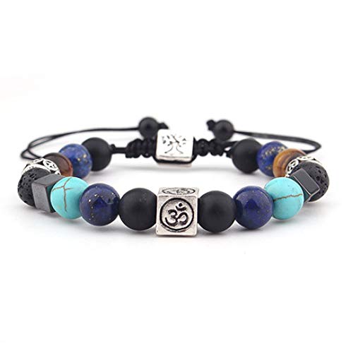 Wuligeya 8mm Piedra Natural Cuadrado árbol de Vida Azul Pino Verde Negro Negro ágata Piedra volcánica Mash-up Moda Tejida Pulsera Pulsera Pulsera