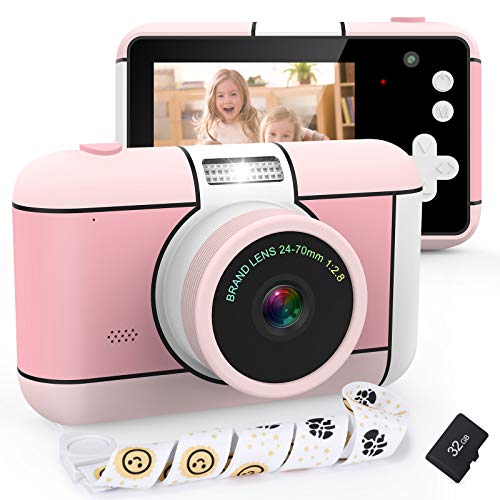 XDDIAS Cámara de Fotos para Niños, Infantil Cámara Digital con 32GB Tarjeta de Memoria y Pantalla de 2.4 Pulgadas, Videocámaras Juguetes para Niñas Cumpleaños Regalo (Rosado)