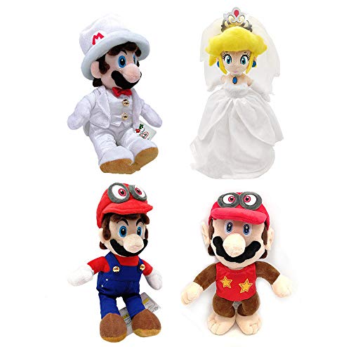 XINQIANG Super Mario Juguete de Felpa 4 unids/Lote Super Mario 20-33 cm Odyssey Vestido de Novia Blanco Mario Princesa Peach Diddy Kong Juguetes de Peluche