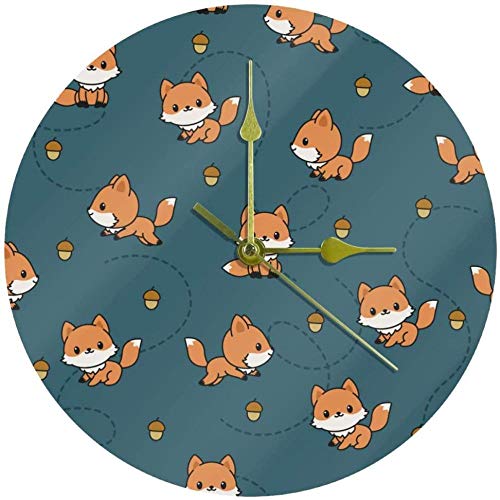 XXNZZJ Co.,ltd Silent Cute Fox Line Pattern Reloj silencioso Decorativo para Regalo Oficina en casa Cocina Guardería